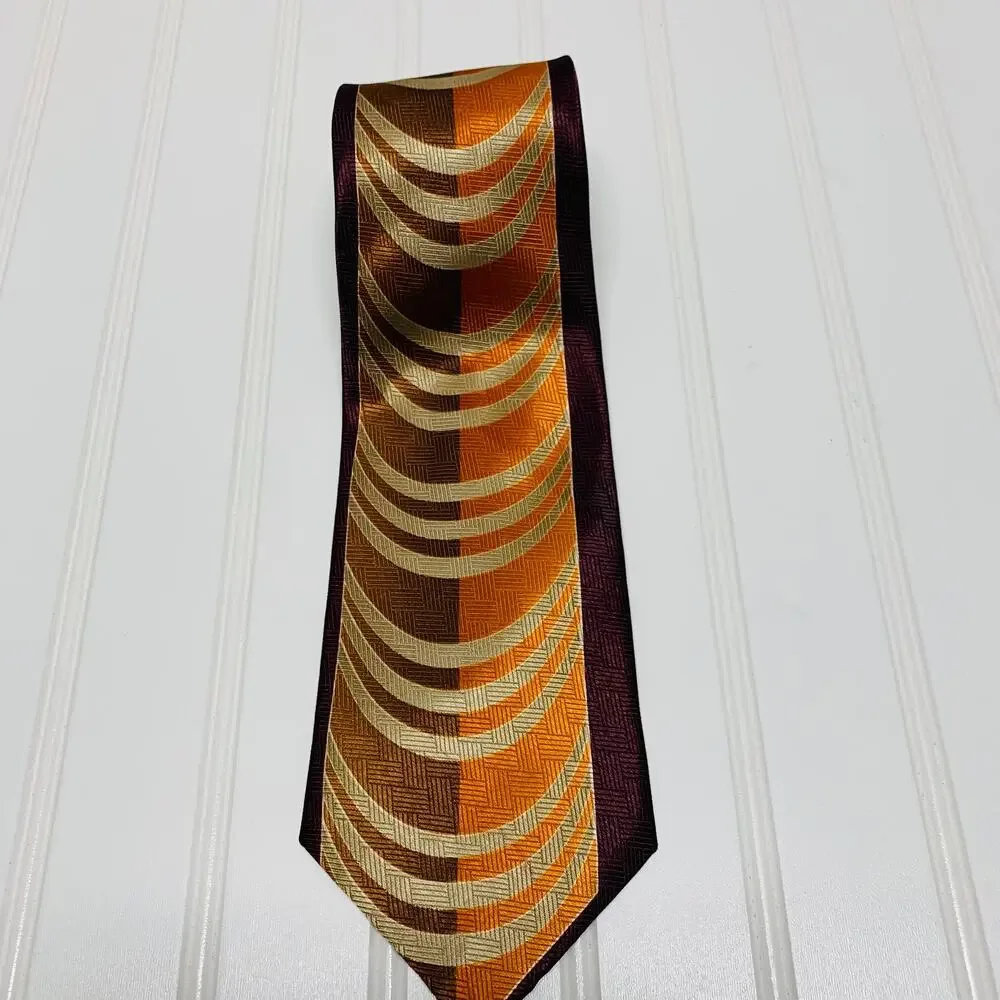 Vintage Necktie  Tie Wide 70s Brown Orange Geometric Design